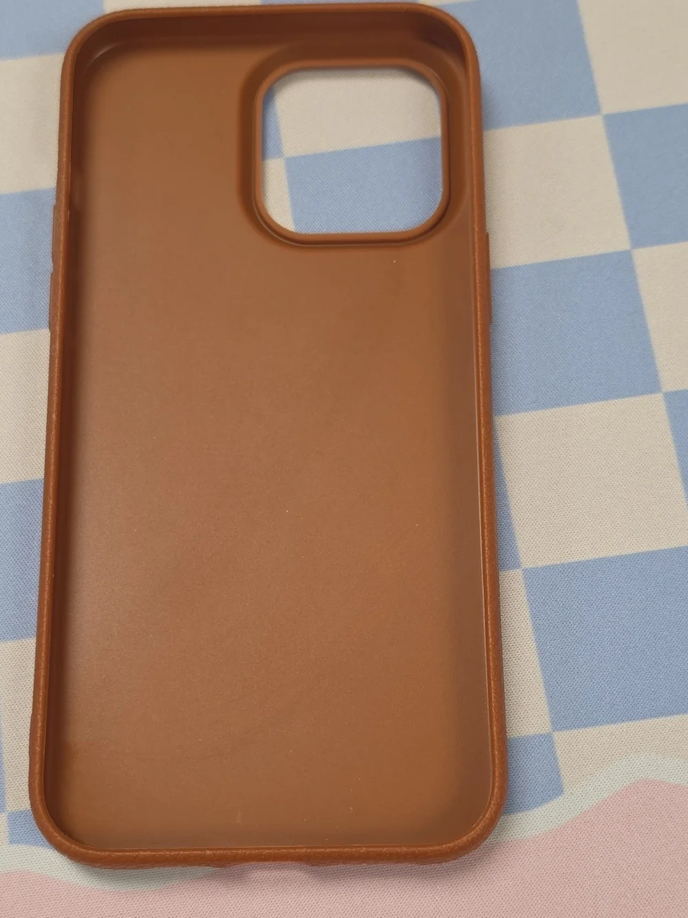Blue Floral Leather Phone Case with Brown Trim Iphone 14 Pro Max